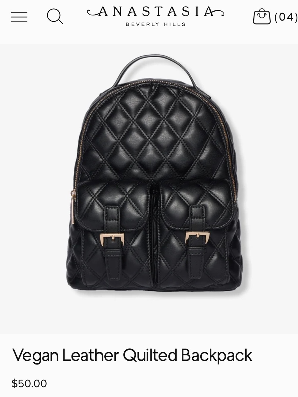 BNWT Anastasia Beverly Hills Black Quilted Vegan Leather Backpack